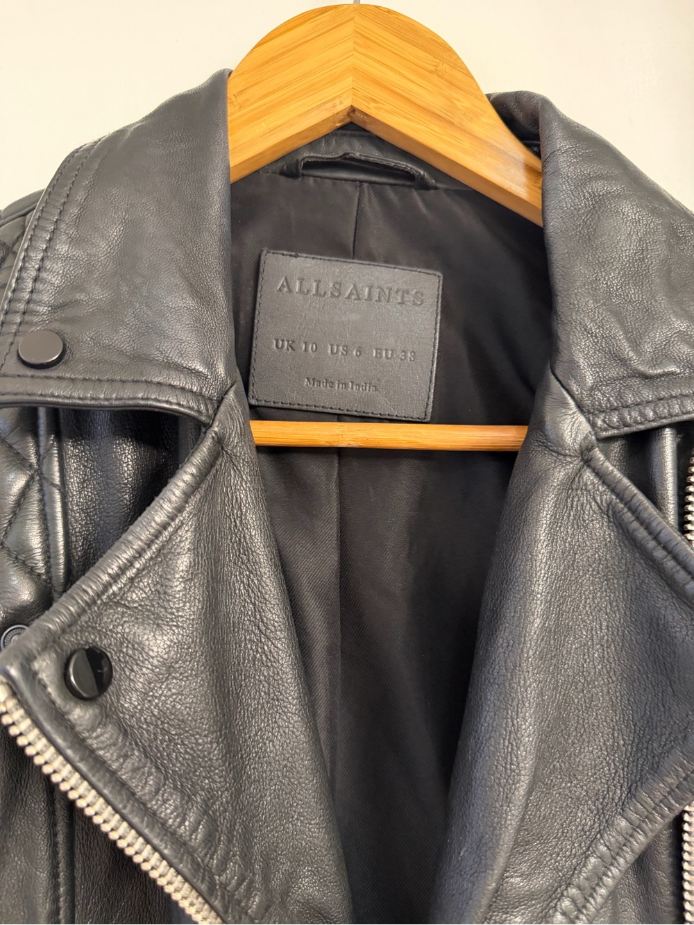 All Saints Black Leather Quilted Shoulder Jacket with Silver Hardware - Picture 5 of 8